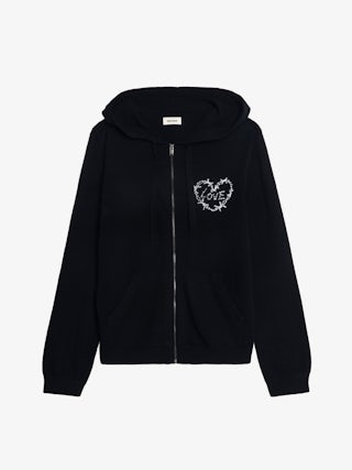 Cardigan Clash - Hooded cardigan with zip fastening and heart embroidery on the front.