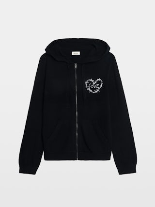 Cardigan Clash - Hooded cardigan with zip fastening and heart embroidery on the front.