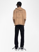 Clash Cardigan 100% Merino Wool - Hooded cardigan with zip closure and rock n roll writing on the back.