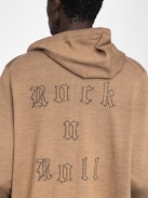 Clash Cardigan 100% Merino Wool - Hooded cardigan with zip closure and rock n roll writing on the back.