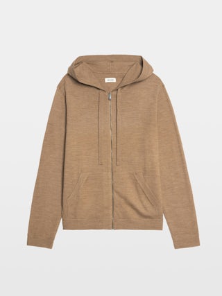 Clash Cardigan 100% Merino Wool - Hooded cardigan with zip closure and rock n roll writing on the back.