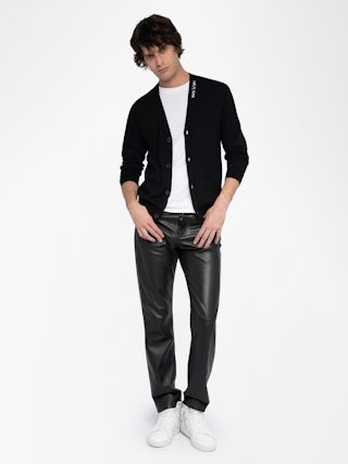 Remi Merino Wool Cardigan - V-neck buttoned cardigan with embroidery on the collar.