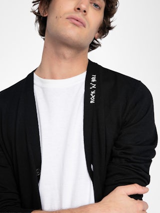 Remi Merino Wool Cardigan - V-neck buttoned cardigan with embroidery on the collar.