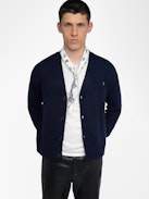 Mirko Cardigan - V-neck buttoned cardigan with distressed effect.