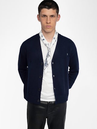 Mirko Cardigan - V-neck buttoned cardigan with distressed effect.