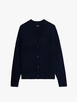 Mirko Cardigan - V-neck buttoned cardigan with distressed effect.