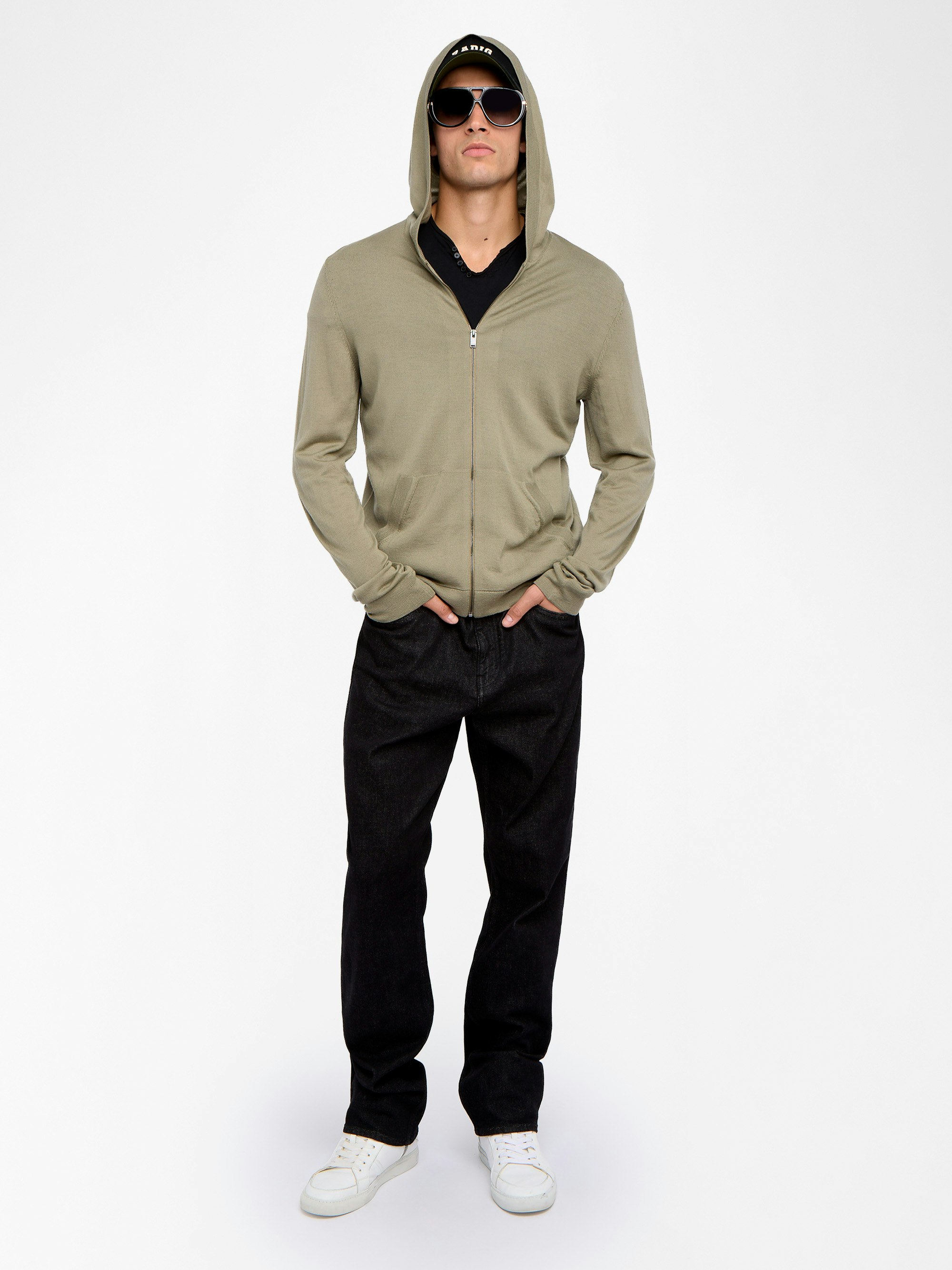 Clash Cardigan 100% Cashmere - Zip-up cardigan in 100% wool with hood.