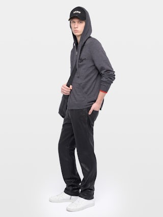 Cardigan Clash 100% Wool - Hooded zip-up cardigan with contrast double-cuff effect.