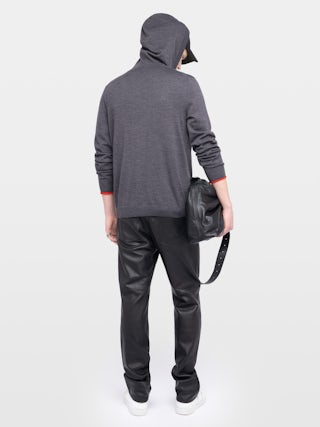 Cardigan Clash 100% Lana - Cardigan con cappuccio e zip con effetto doppio polsino a contrasto.