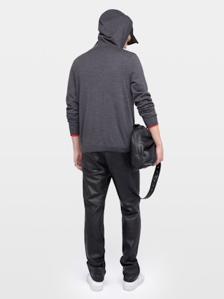 Cardigan Clash 100% Wool - Hooded zip-up cardigan with contrast double-cuff effect.