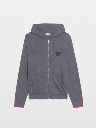 Cardigan Clash 100% Lana - Cardigan con cappuccio e zip con effetto doppio polsino a contrasto.