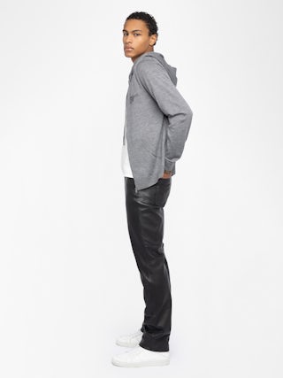 Cardigan Clash 100% Wool - Hooded zipped cardigan with contrast-colour double-cuff effect.
