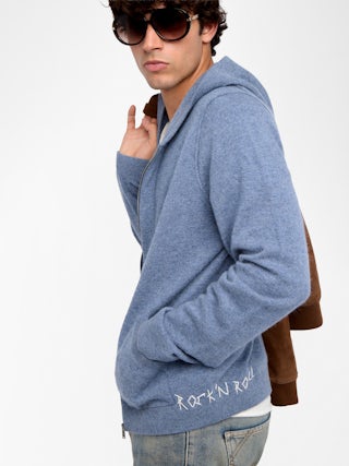 Clash Cardigan - Zip-up hooded cardigan with Rock&Roll embroidery.