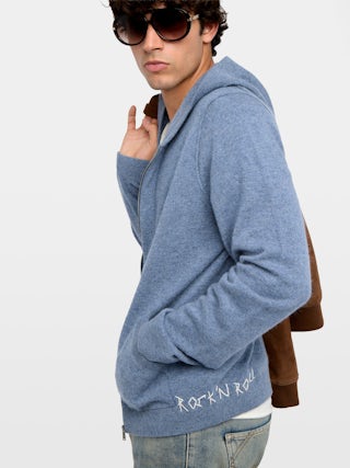 Cardigan Clash - Cardigan zippé à capuche avec broderie Rock&Roll.