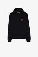 Pull Hewitt - Pull à capuche noir en laine mérinos orné d'un patch skull Homme