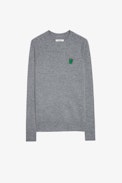 Pullover Thomas Skull - Graues Herren-Pullover aus Fleece mit Totenkopfaufnäher