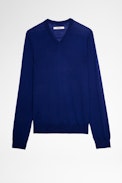 Vasko Jumper - Men's royal blue merino jumper with embroidered back