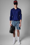 Vasko Jumper - Men's royal blue merino jumper with embroidered back