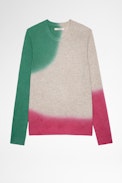 Pull Kennedy - Pull en coton tricolore vert écru et rouge Homme