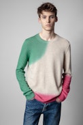 Pull Kennedy - Pull en coton tricolore vert écru et rouge Homme