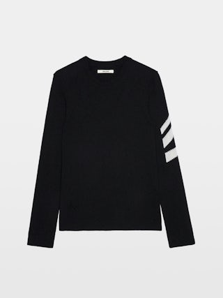 Kennedy Jumper 100% Cashmere - Long-sleeved black 100% cashmere jumper with arrow on left arm.