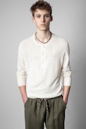 Veiss Jumper - Men's linen jumper with buttons in ecru