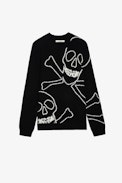 Pullover Kennedy Kaschmir - Schwarzer Herren-Kaschmirpullover mit Totenkopfmotiv