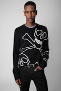 Pullover Kennedy Kaschmir - Schwarzer Herren-Kaschmirpullover mit Totenkopfmotiv