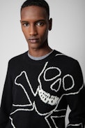 Pullover Kennedy Kaschmir - Schwarzer Herren-Kaschmirpullover mit Totenkopfmotiv