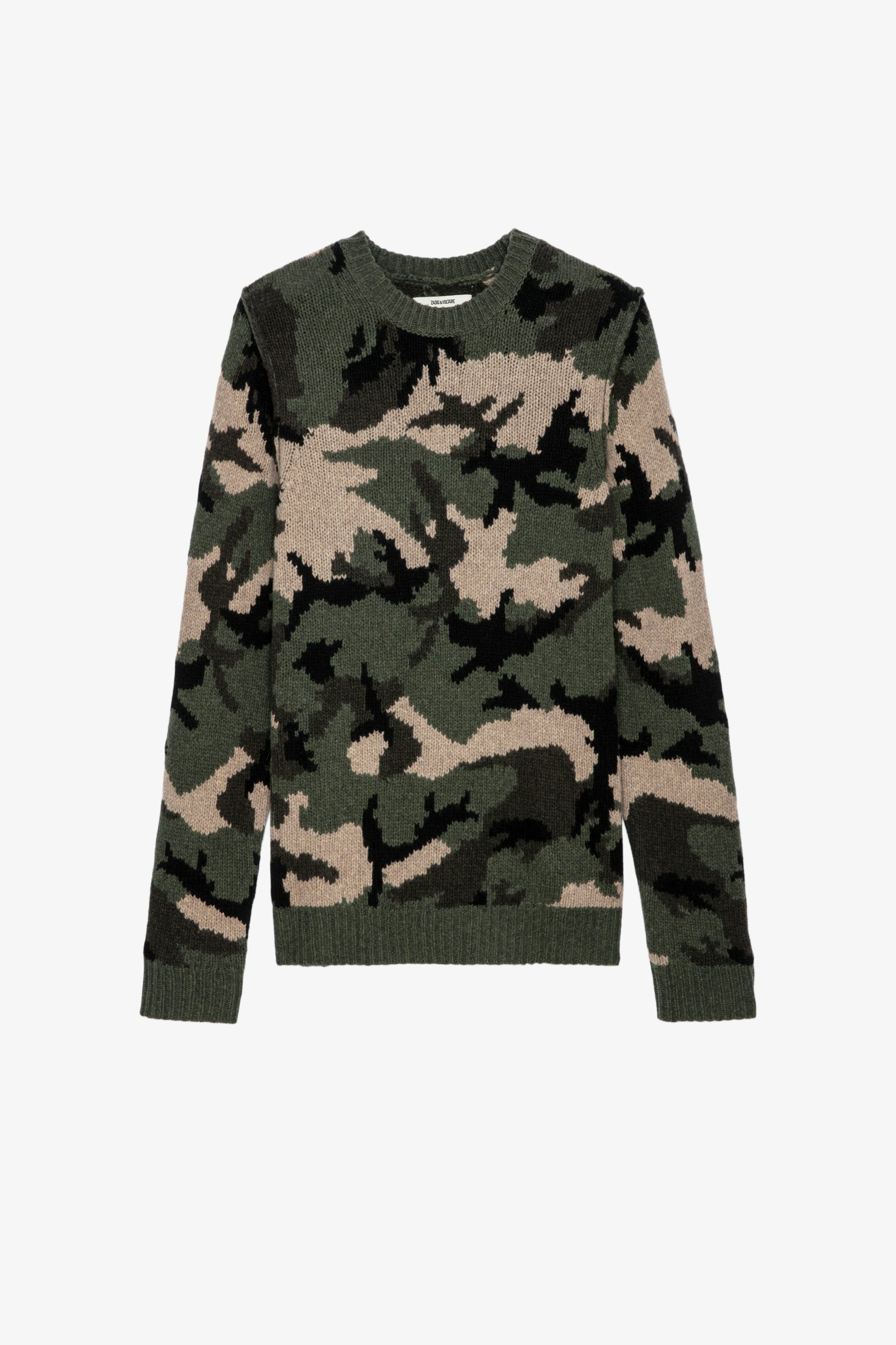 Kennedy ニット Men’s khaki camouflage-print wool jumper with “Art is truth” slogan on the back