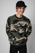 Pull Kennedy - Pull en laine à imprimé camouflage kaki orné d'un message Art is truth au dos homme