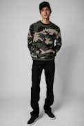 Pull Kennedy - Pull en laine à imprimé camouflage kaki orné d'un message Art is truth au dos homme