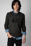 Pullover Monastir Art - Herrenpullover aus khakifarbener Merinowolle mit Art-Schriftzug