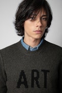 Pullover Monastir Art - Herrenpullover aus khakifarbener Merinowolle mit Art-Schriftzug