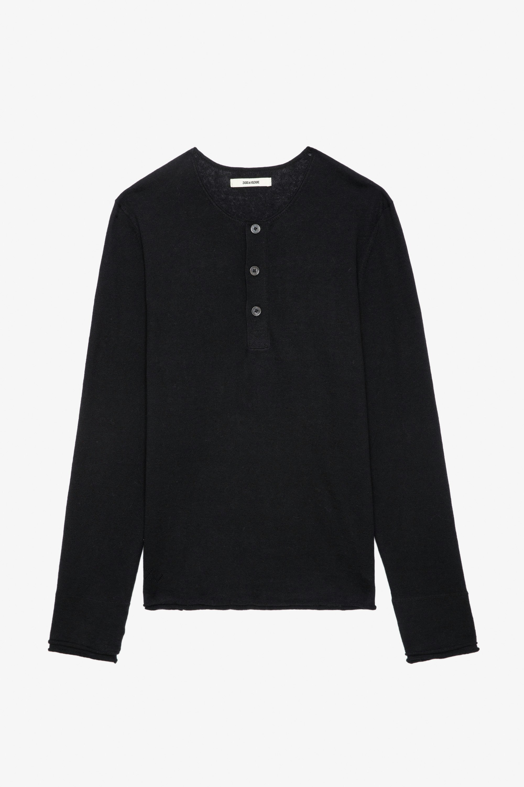 Veiss Jumper - Black long-sleeved jumper with buttoned collar.