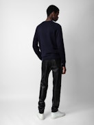 Maglione Thomaso - Felpa da uomo blu navy ornata da un ricamo ZV.
