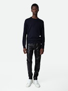 Maglione Thomaso - Felpa da uomo blu navy ornata da un ricamo ZV.