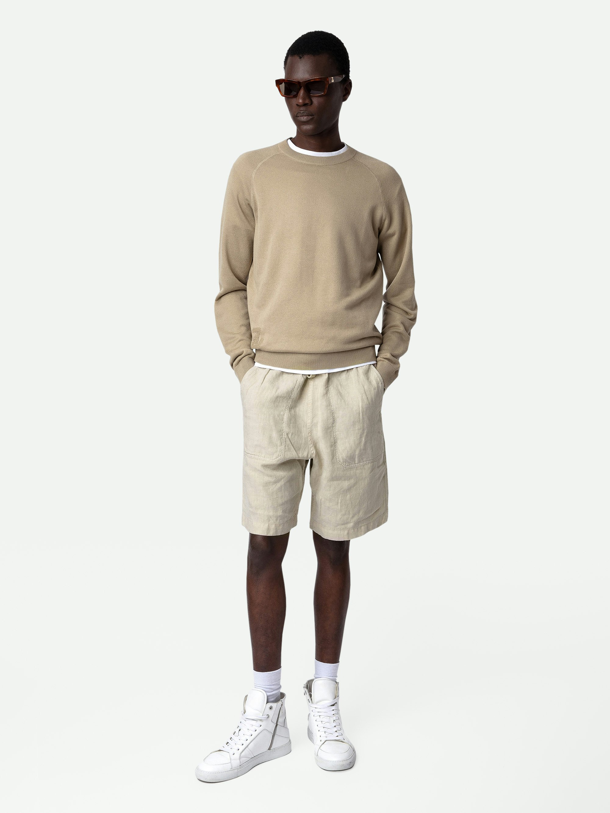 Thomaso Sweater - Men's light beige sweater with ZV embroidery.