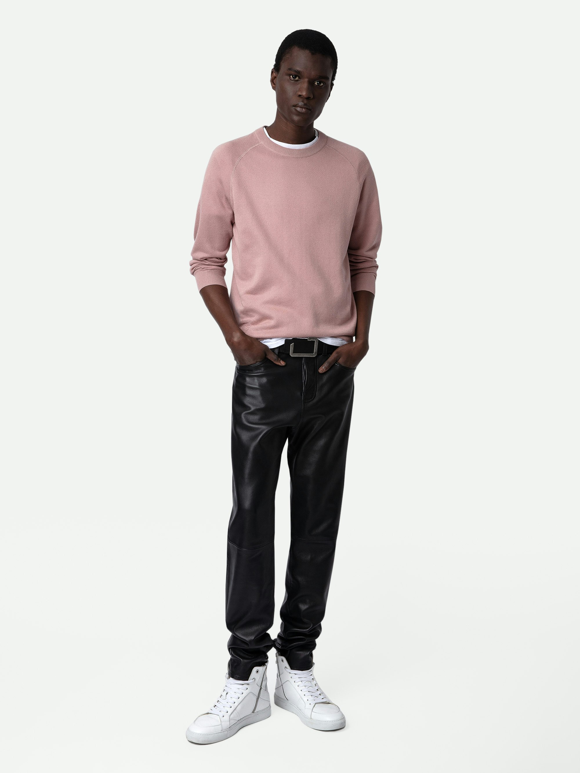 Pull Thomaso - Sweatshirt rose à manches longues et signature.