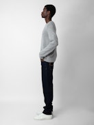 Maglione Kennedy Arrow 100% Cachemire - Maglione unisex in 100% cashmere grigio chiaro screziato decorato con frecce sulla manica.