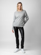 Maglione Kennedy Arrow 100% Cachemire - Maglione unisex in 100% cashmere grigio chiaro screziato decorato con frecce sulla manica.