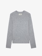 Kennedy Arrow Cashmere Sweater - Unisex light marl grey cashmere sweater with arrows on the sleeve.