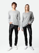 Maglione Kennedy Arrow 100% Cachemire - Maglione unisex in 100% cashmere grigio chiaro screziato decorato con frecce sulla manica.