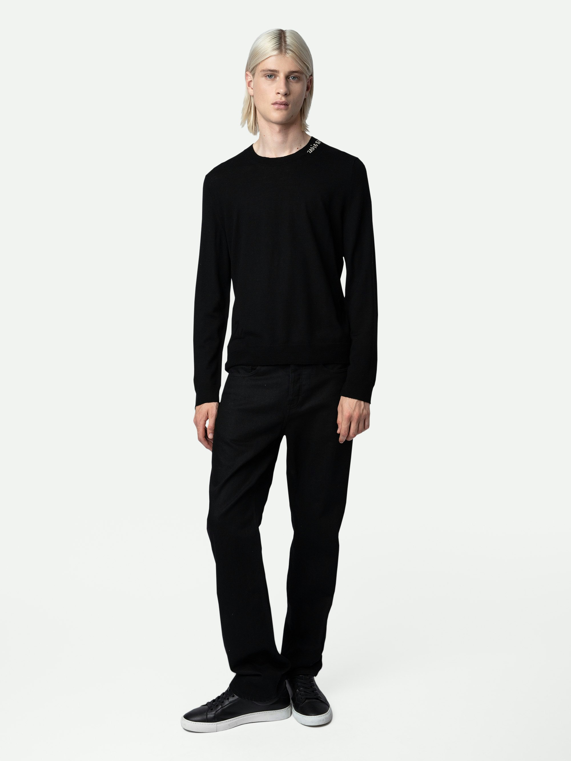 Kennedy Sweater 100% Merino Wool - Men’s black 100% merino wool sweater with Zadig&Voltaire embroidery on the neckline.