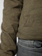 Kennedy Sweater - Distressed-effect men's khaki sweater in merino wool with “No Heart No Art” embroidery designed by Humberto Cruz.
