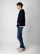 Maglione Marko 100% Lana Merino - Maglione in 100% lana merino blu navy con ricamo "No Heart No Art".