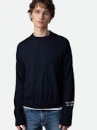 Maglione Marko 100% Lana Merino - Maglione in 100% lana merino blu navy con ricamo "No Heart No Art".