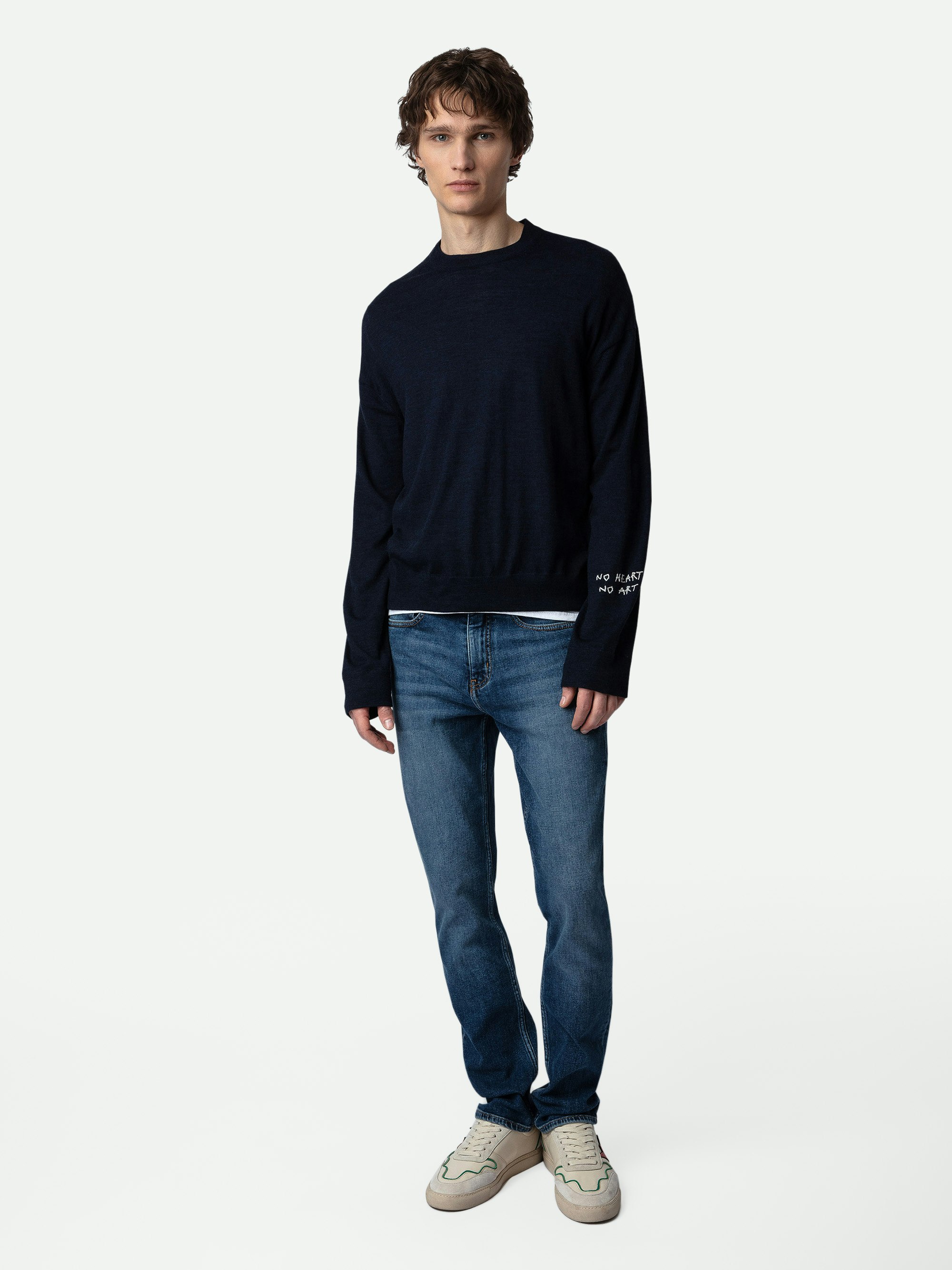 Marko Jumper 100% Merino Wool - Navy blue 100% merino wool jumper with “No Heart No Art” embroidery.