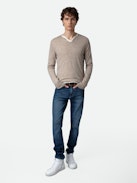 Jumper Monastir 100% Merino Wool - Grey 100% merino wool long-sleeved jumper with Henley neckline.