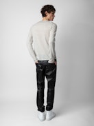 Monastir Jumper 100% Merino Wool - Light grey 100% merino wool jumper with Henley neckline featuring “Be Fucking Nice” embroidery.
